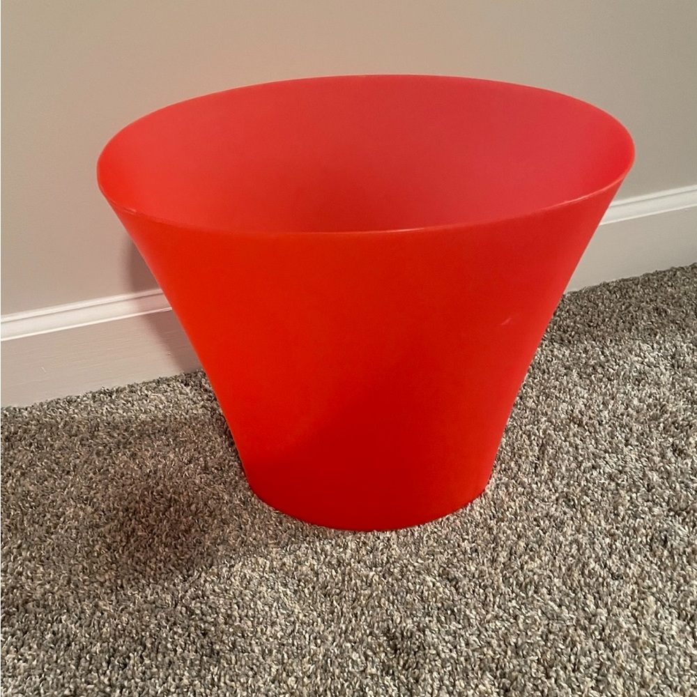 Sterilite Small Reddish Orange Oval Shape Trash Can  wide Top Narrow Bottom